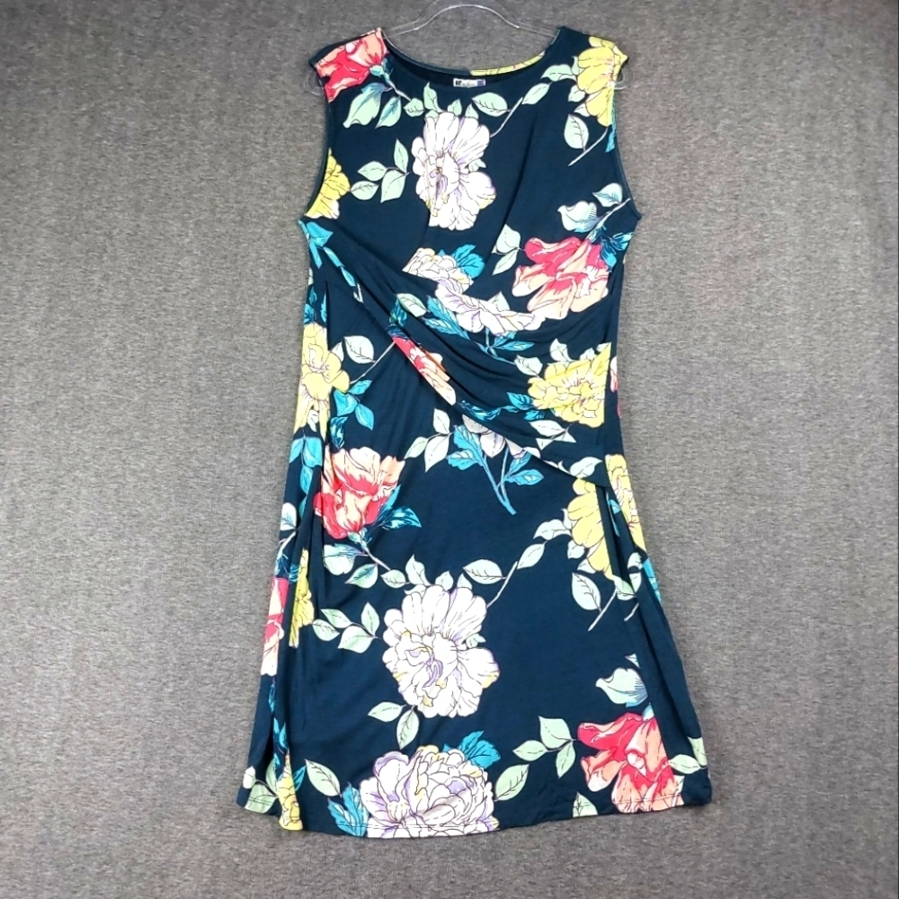 KUT FROM THE KLOTH WOMENS NAVY BLUE FLORAL MOLLEE KNIT SLEEVELESS DRESS SIZE 14P